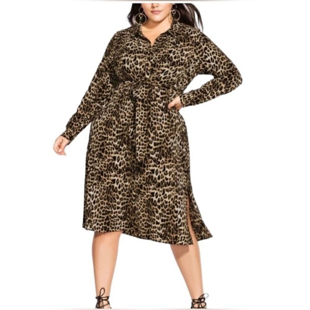 CITY CHIC Leopard Print Shirt Dress - Size XL/22